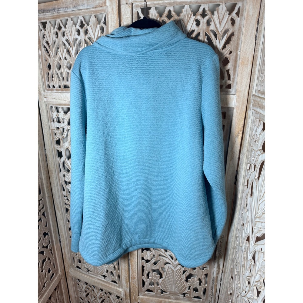 Lands End Womens Turquoise Blue Cowl Neck Textured Tunic Top Thumbholes 1X - Picture 6 of 8